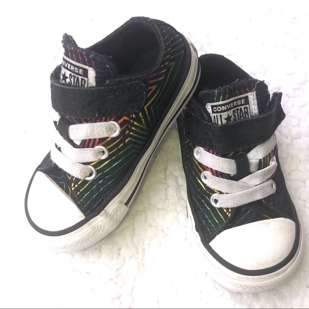 Converse All Star Chucks sneakers neon stripe black shoes toddler baby size 5